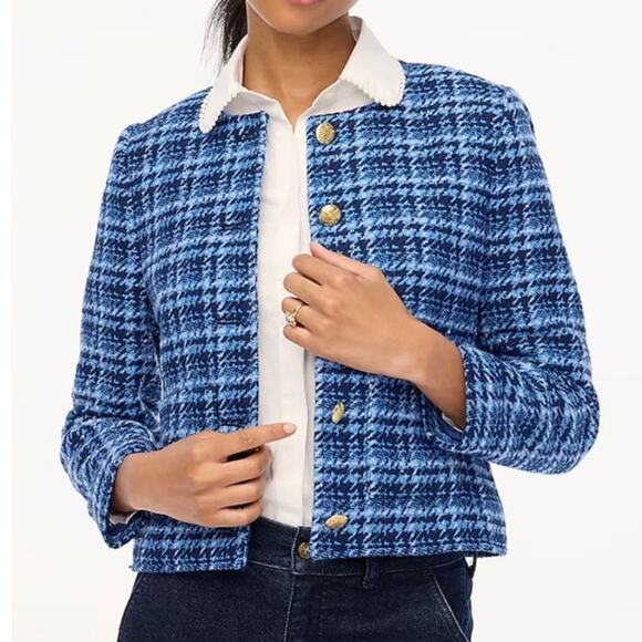 J CREW JACKET 2P BLUE LADY BLAZER CROPPED FALL VINTAGE AUTUMN AESTHETIC PLAID - Picture 1 of 15